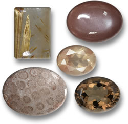 金红石石英、月光石、中长石拉长石、珊瑚化石和烟晶