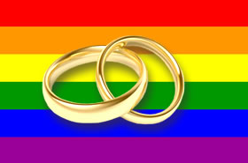 带婚戒的 LGBT 骄傲旗帜