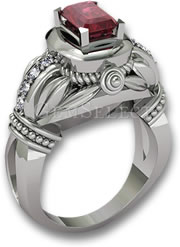 红宝石和白金订婚戒指