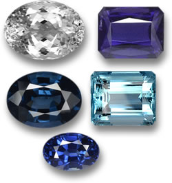 未经处理的黄玉、堇青石、尖晶石、海蓝宝石和蓝宝石