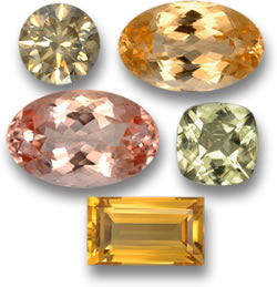 未经处理的钻石、帝王黄玉、摩根石、水铝石和黄水晶宝石