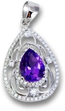 紫水晶、银色和白色蓝宝石吊坠