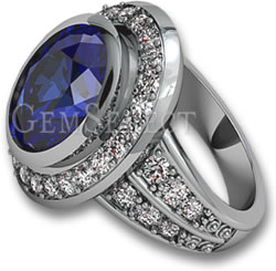 蓝色蓝宝石光环订婚戒指