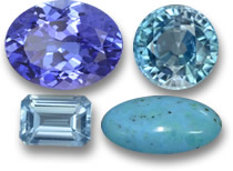 十二月生日石：坦桑石、蓝色锆石、蓝色托帕石和绿松石