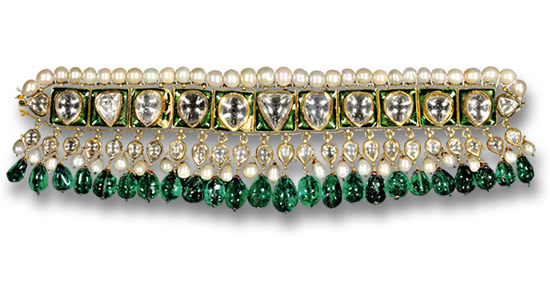 Emerald Drop、钻石和珍珠项链