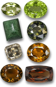 木元素宝石：浓绿榴石、橄榄石、Maw-Sit-Sit、Kornerupine、香槟钻石、金锆石、电气石和顽辉石