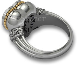 GemSelect 镀铑银戒指，带金色细节