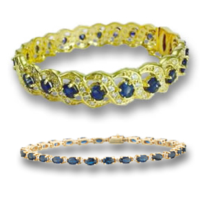 金、蓝色蓝宝石和钻石手链