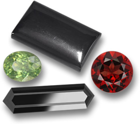 赤铁矿、浓绿榴石、铁铝榴石和黑色碧玺宝石