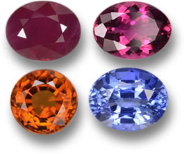 红宝石、红碧玺、锰铝榴石、石榴石和蓝宝石