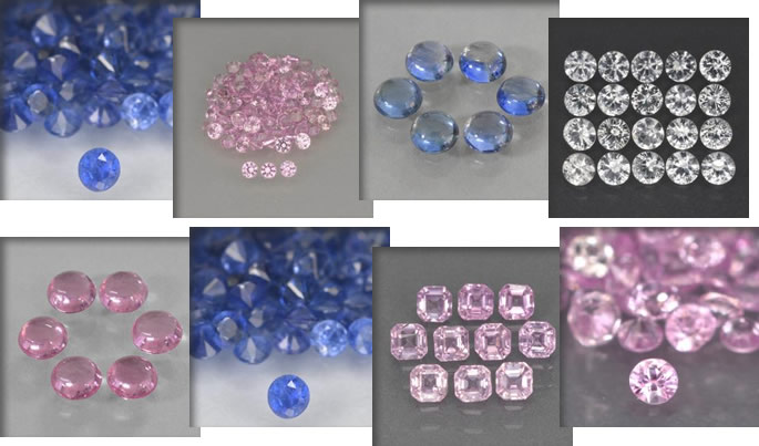 不同形状、尺寸和颜色的校准天然蓝宝石批次