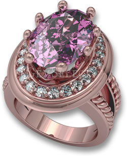 玫瑰金光环戒指配粉红色蓝宝石主石和白色蓝宝石主石