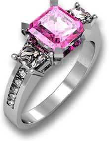 粉红色蓝宝石三石订婚戒指