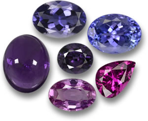 紫水晶、堇青石、坦桑石、红碧玺、蓝宝石和尖晶石宝石