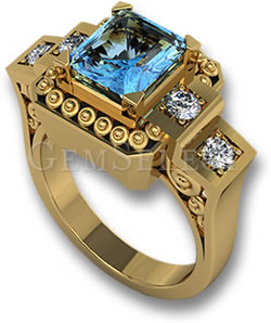 海蓝宝石黄金订婚戒指