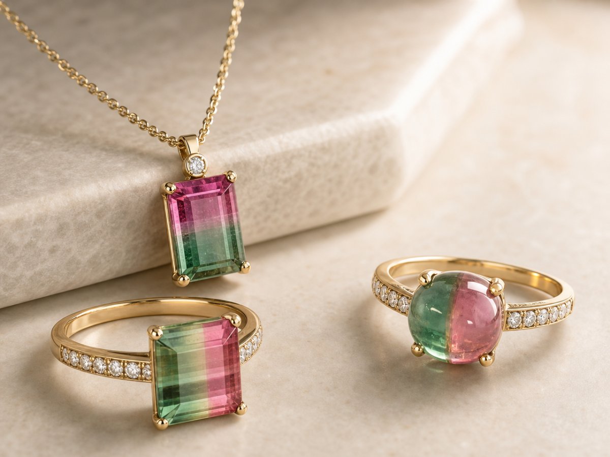 珠宝中展示的双色碧玺宝石
