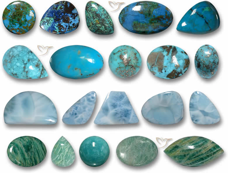 Chrysocolla、绿松石、Larimar 和亚马逊石