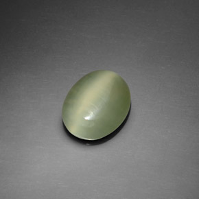 2.20克拉天然绿色Actinolite Cat's Eye，椭圆形切割，10×8毫米，透明