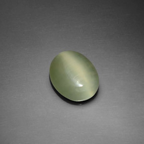 2.20克拉天然绿色Actinolite Cat's Eye，椭圆形切割，10×8毫米，透明