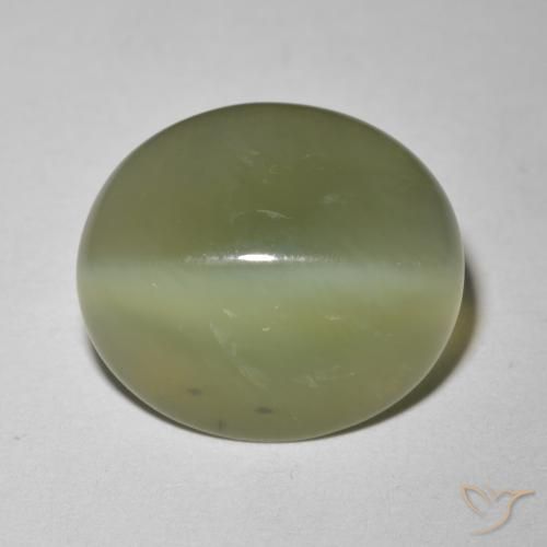 6.09ct 天然 军绿色 阳起石猫眼, 椭圆形, 半透明