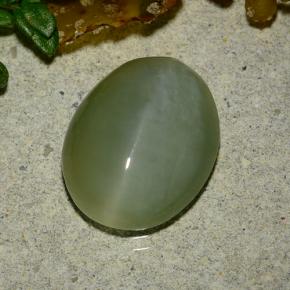 4.86克拉天然绿色Actinolite Cat's Eye，椭圆形切割，13.2×10.6毫米，半透明