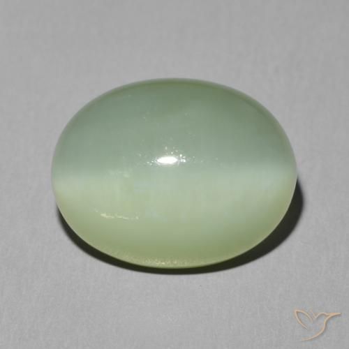 6.08ct 天然 浅黄绿色 阳起石猫眼, 椭圆形, 半透明