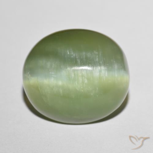 8.75ct 天然 淡土绿 阳起石猫眼, 椭圆形, 半透明
