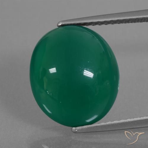 6.42ct 天然 中深绿色 玛瑙, 椭圆形, 半透明