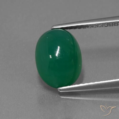 3.49ct 天然 中深绿色 玛瑙, 椭圆形, 半透明