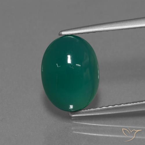 3.18ct 天然 中深绿色 玛瑙, 椭圆形, 半透明