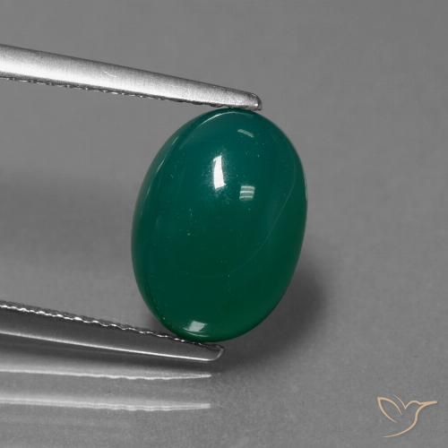 3.69ct 天然 中深绿色 玛瑙, 椭圆形, 半透明