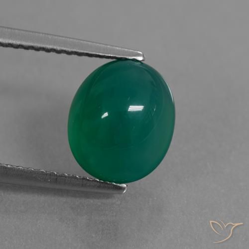 3.31ct 天然 中深绿色 玛瑙, 椭圆形, 半透明