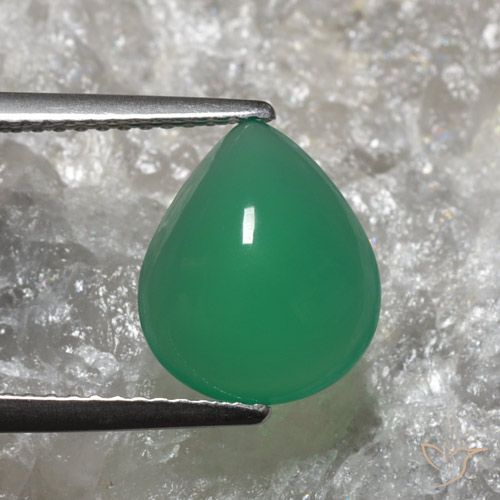 3.01ct 天然 暖绿 玛瑙, 梨形, 半透明