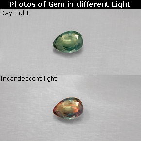 0.14克拉天然多色亚历山大石，梨形，4×2.9毫米，VS