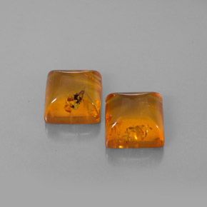 天然橙色琥珀，透明，8×8毫米，透明/半透明