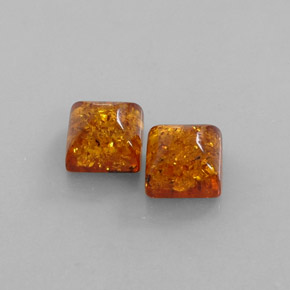 天然橙色琥珀，透明，8×8毫米，透明/半透明