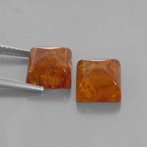 天然橙色琥珀，透明，8×8毫米，透明/半透明