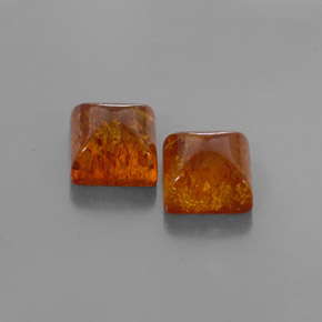 天然橙色琥珀，透明，8×8毫米，透明/半透明
