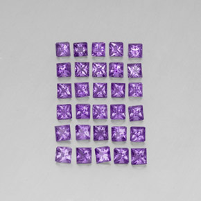 天然紫罗兰色紫水晶，方形，3×3毫米，VS