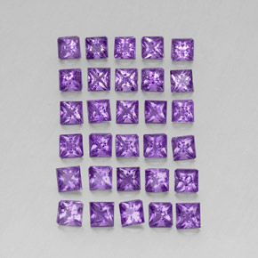 天然紫罗兰色紫水晶，方形，3×3毫米，VS