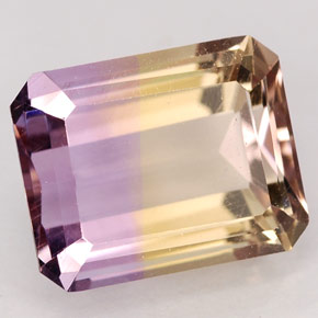 3.34克拉天然双色紫黄晶，祖母绿式切割，10×8毫米，VVS-VS