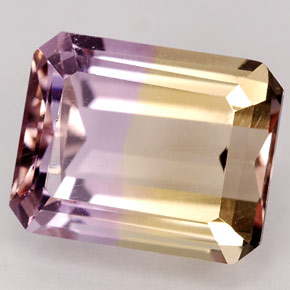 3.34克拉天然双色紫黄晶，祖母绿式切割，10×8毫米，VVS-VS
