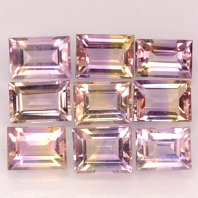 天然双色紫黄晶，长方形切工，7.1×4.9毫米，VVS-VS