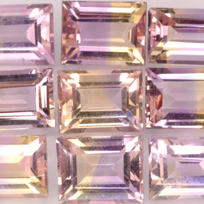 天然双色紫黄晶，长方形切工，7.1×4.9毫米，VVS-VS