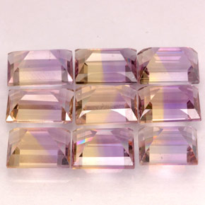 天然双色紫黄晶，长方形切工，7.1×4.9毫米，VVS-VS