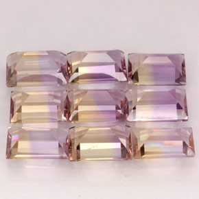 天然双色紫黄晶，长方形切工，7.1×4.6毫米，VVS-VS