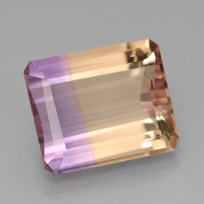 6.34克拉天然双色紫黄晶，祖母绿式切割，12.3×10.3毫米，IF