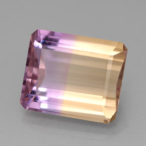6.34克拉天然双色紫黄晶，祖母绿式切割，12.3×10.3毫米，IF