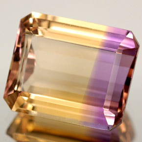 6.29克拉天然双色紫黄晶，祖母绿式切割，12.4×10.3毫米，VVS-VS
