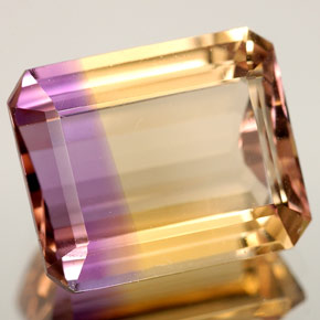 6.29克拉天然双色紫黄晶，祖母绿式切割，12.4×10.3毫米，VVS-VS